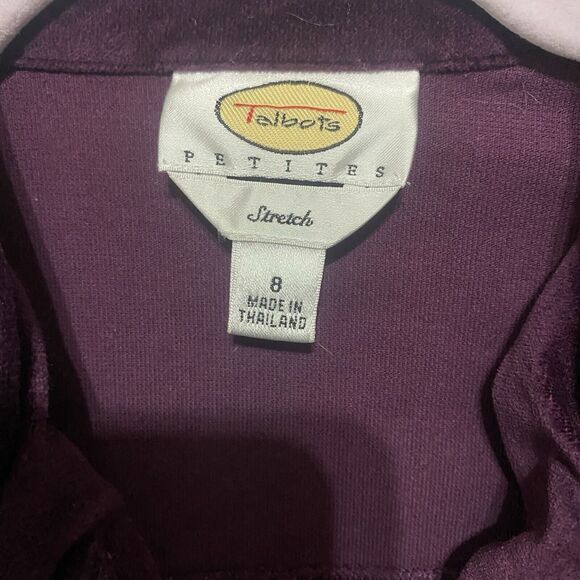 Talbots Velvet Blazer Jacket Sz 8P Purple Fitted Lined Pockets Stretch Classy - Picture 6 of 9